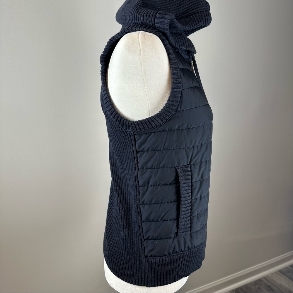 Michael Kors Navy Knit Puffer Vest M Hooded Quilted Mixed Media Zip - Picture 4 of 8